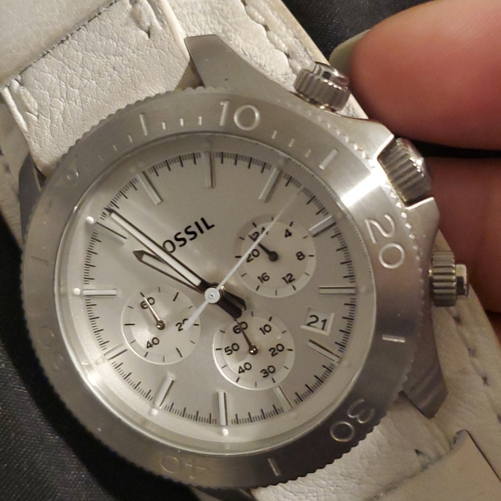 White Leather band FOSSIL watch unisex